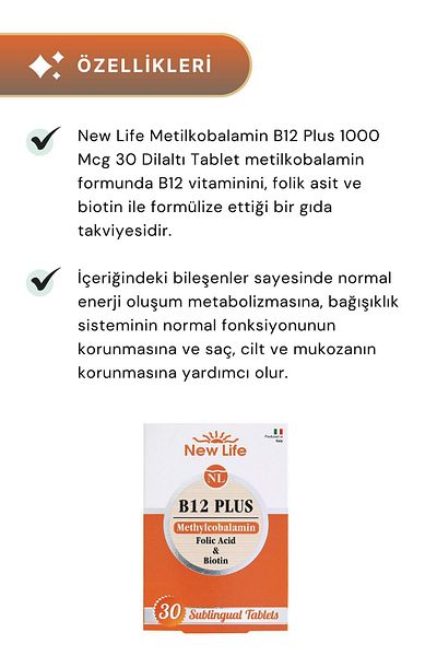 New Life Metylcobalamin B12 Plus 1000 Mcg - 30 Sublingual Tablets, 2 Pieces