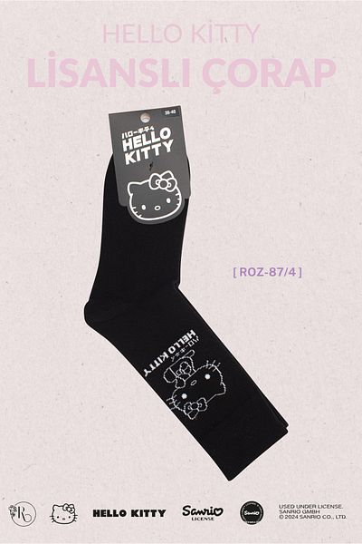 Hello Kitty ROZ-87/4 Model Patterned and Licensed Black Socks