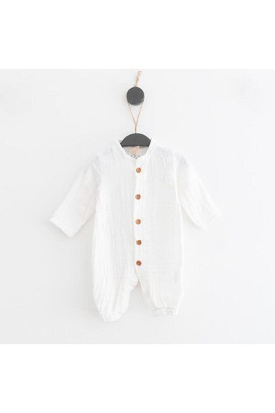 CFR Kids Unisex Baby Woven Organic Cotton Muslin Jumpsuit Ecru (BROKEN WHITE)