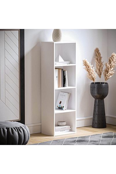 Modern home Bookcase and accessory Display Unit of wood 4Tier white