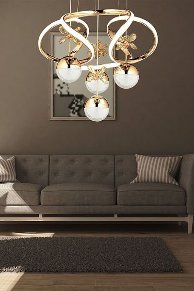 burenze 3 Color Modern Crystal Stone with Dimmer and Remote Control Living Room Kitchen Living Room Chandelier Gold Yellow Led Chandelier