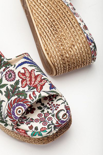 Lanina Straw Patterned Women's Wedge Heel Slippers