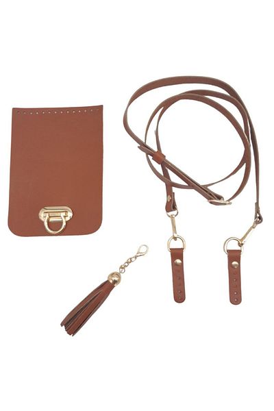 angel çanta aksesuar Angel Bag - Genuine Leather, Tasseled Handle, Adjustable Tan Color Light Gold Metal Accessory Set