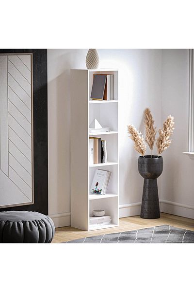 Modern home Bookcase and accessory Display Unit of wood 5Tier white