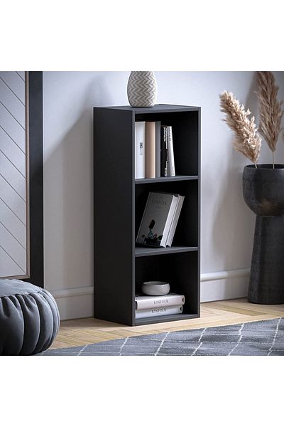 Modern home Bookcase and accessory Display Unit of wood 3Tier Black