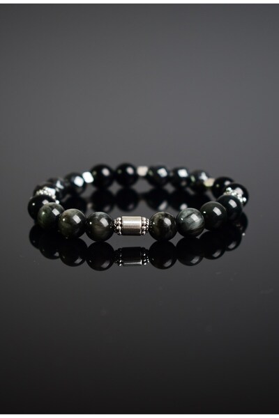 Safnaturel سوار عين النسر للجنسين من الحجر الطبيعي - الهيماتيت والتورمالين