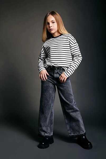 DeFacto Dievčenská pruhovaná mikina voľného strihu – Crew Neck B2522a823wn