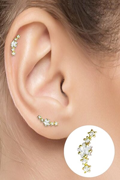 Salyangoz Company Cerrahi Çelik Kıkırdak Helix Piercing Mini 5 Sıralı Yıldız Figür Gold Renk (1 Adet) Syzz5go