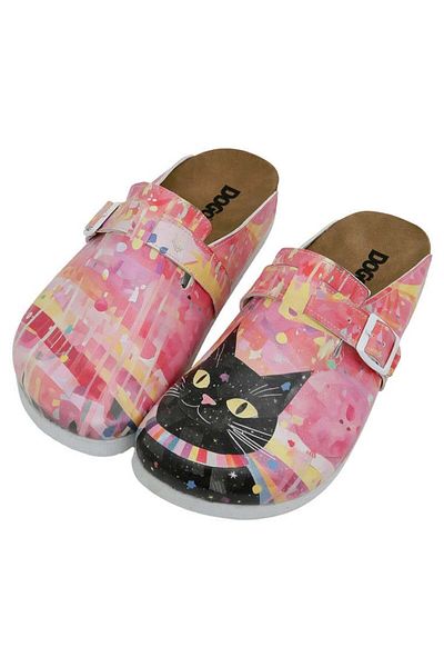 Dogo Party Cat Design - Γυναικείες Vegan Δερμάτινες Παντόφλες, Πολύχρωμες