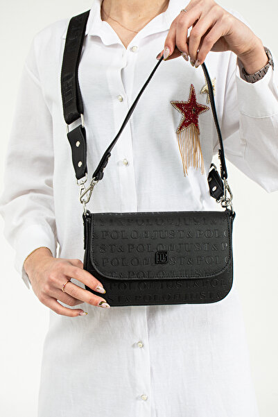 Just Polo Siyah Yeni Sezon Gofraj 5 Gözlü Kadın Çapraz Omuz Çantası 23x14cm P...
