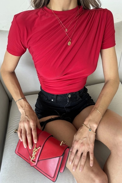 Eka Bluză crop roșie - Adunată, damă, EKA-0679-12244