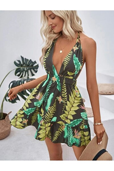 Butik Milena Yeşil Desenli Elbise