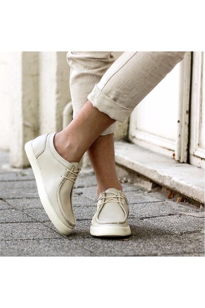 SailLakers - Μπεζ δερμάτινα ανδρικά παπούτσια