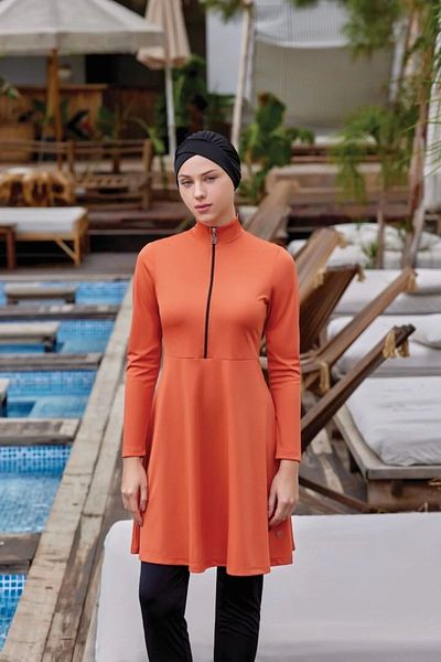 MEBA Μαγιό Hijab Lycra με μισό φερμουάρ, πλήρως κλειστό μαύρο πλακίδιο, μονόχρωμο