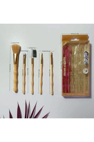 newnet Набір з 5 пластикових пензликів для макіяжу кольору крему в стилі бамбука