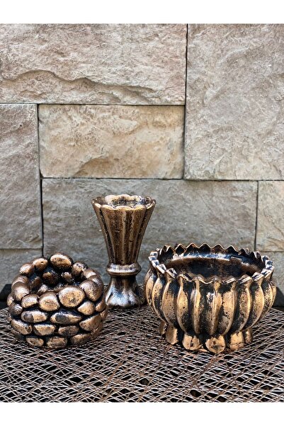 Peramari Σετ Διακοσμητικό Τριπλό Βάζο από Πολυεστέρα - Χάλκινο Μαύρο Αντίκα