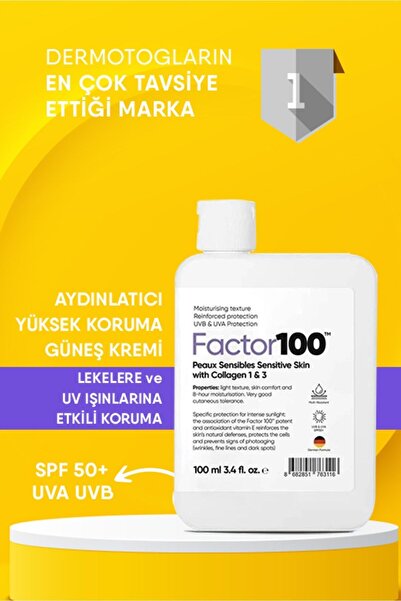 FACTOR100 Ultra Nemlendirici  Yüksek Korumalı Spf50 100ml Güneş Kremi