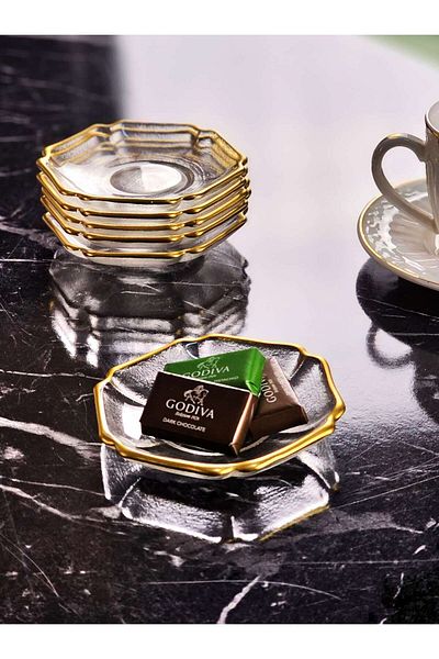 İnova Home Decor 6-Piece Fida Glass Snack Bowl-Teapot Set - Gold Detailed