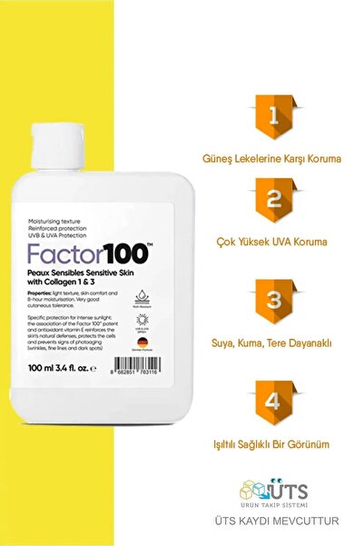 FACTOR100 Ultra Nemlendirici  Yüksek Korumalı Spf50 100ml Güneş Kremi