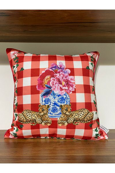 KIRLENTİM E731e Double Sided Leopard Flower Plaid Patterned Throw Pillow Cover