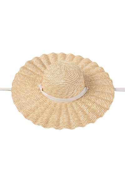 Shopiolog Organic Straw Wavy Ruffles Hat - Large Wide Brim Women's Handmade