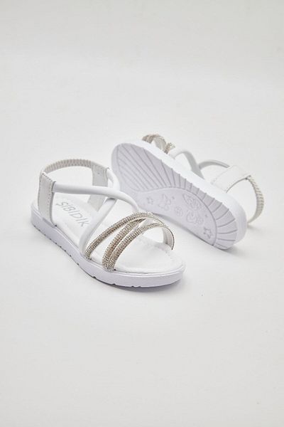 Altın Adım White Orthopedic Girl's Sandals - Stoned Sole, Ankle Elastic