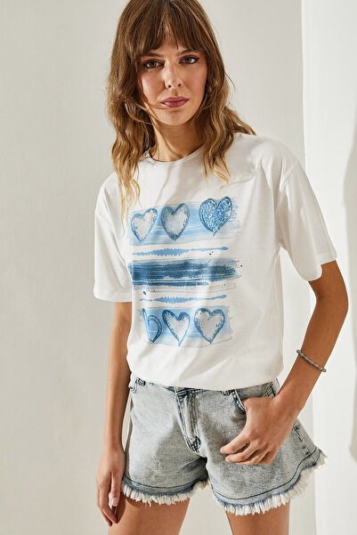 Bianco Lucci Női digitális szívnyomott rövid ujjú póló 60251384