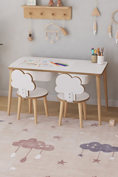 OBİ Atölye Resim Kağıdı Rulolu Çocuk Oyun Aktivite Masası 2 Sandalyeli Çekmeceli Çocuk Masası - Bulut
