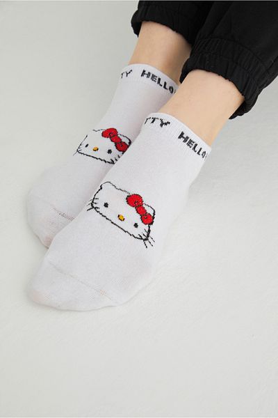 Hello Kitty White Patterned Short Socks - ROZ-121/1 Licensed