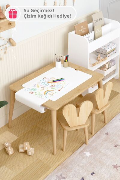 OBİ Atölye Ahşap Oyun Aktivite Masası Suya Karşı Dayanıklı 2 Adet Ahşap Sanda...