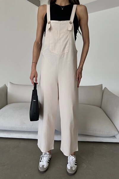 Eka Μπεζ Γυναικεία Λεπτή Ολόσωμη φόρμα - Μπροστινή Τσέπη 0022-0001