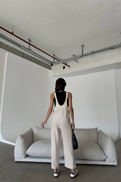 Eka Μπεζ Γυναικεία Λεπτή Ολόσωμη φόρμα - Μπροστινή Τσέπη 0022-0001