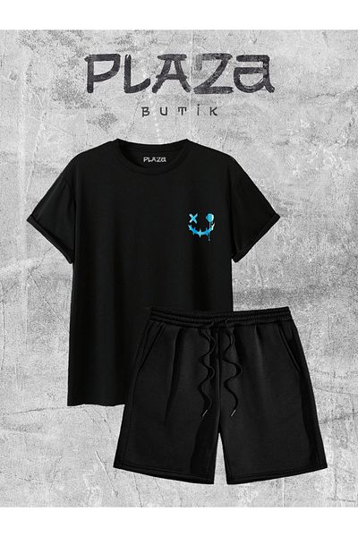 Plaza Butik Smiling Face Patterned Shorts and T-Shirt Set