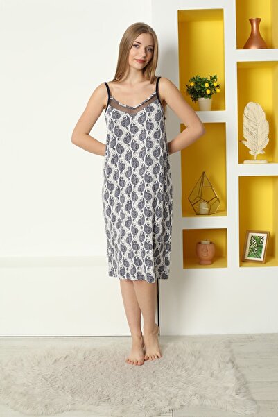 Lagertha by İntensive Дамска нощница от ликра вискоза - шарени и презрамки с детайли от тюл