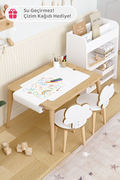 OBİ Atölye Ahşap Oyun Aktivite Masası 2 Sandalyeli Suya Karşı Dayanıklı Çocuk...