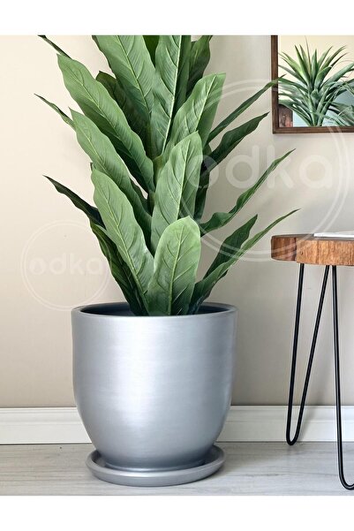 odka 10litre Saksı Tabaklı Çap: 25cmx Yükseklik: 23cm Gümüş