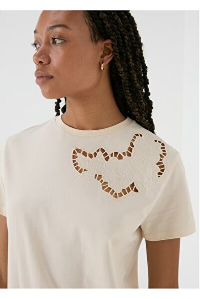 Kübra Tekstil Tricou de damă - culoare crem, tăiat cu flori
