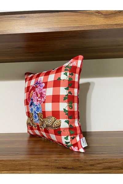 KIRLENTİM E731e Double Sided Leopard Flower Plaid Patterned Throw Pillow Cover
