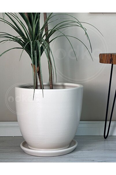 odka 10litre Saksı Tabaklı Çap: 25cmx Yükseklik:23cm Ekru
