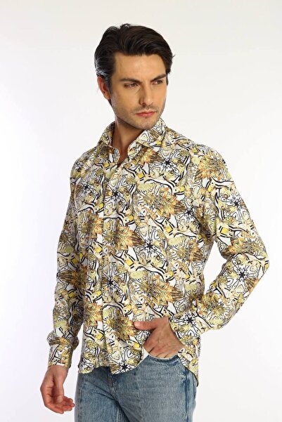 PASSERO Dar Kesim Dijital Baskılı Erkek Gömlek