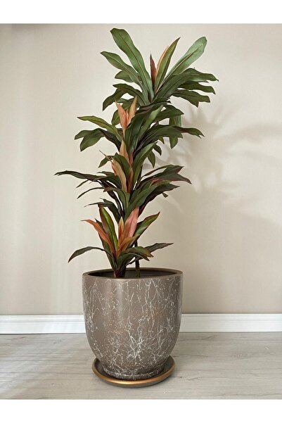 odka 10litre Saksı Tabaklı Çap: 25cmx Yükseklik: 23cm Lily Vizon Beyaz Gold