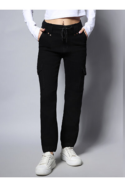 High Star By Styli Solid Mid Rise Jeans with Drawstring Closure