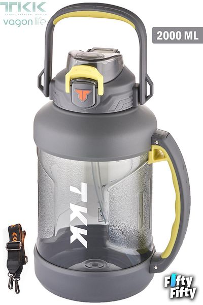 Vagonlife TKK 2000 مل زجاجة مياه تريتان بغطاء واحد للاستخدام المزدوج مع شفاطة/شرب مريح-FFTKK1028-2000ML
