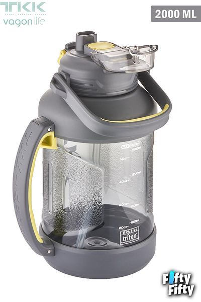 Vagonlife TKK 2000 مل زجاجة مياه تريتان بغطاء واحد للاستخدام المزدوج مع شفاطة/شرب مريح-FFTKK1028-2000ML