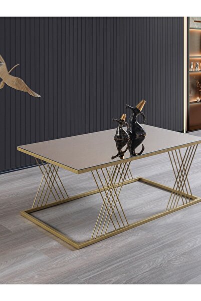 Mobievim Vienna Gold Metal Ayaklı Bronz Aynalı Orta Sehpa