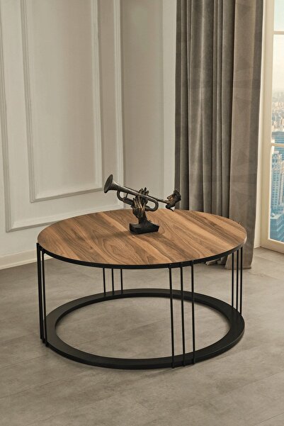 Mobievim Roma Siyah Metal Ayaklı,ceviz Kaplama Mdf'li Orta Sehpa