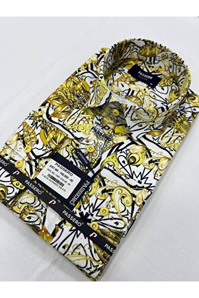 PASSERO Dar Kesim Dijital Baskılı Erkek Gömlek