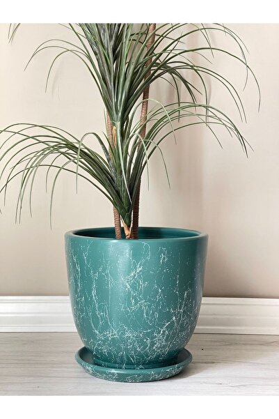 odka 10litre Saksı Tabaklı Çap: 25cmx Yükseklik: 23cm Mia Zümrüt Yeşili Merme...