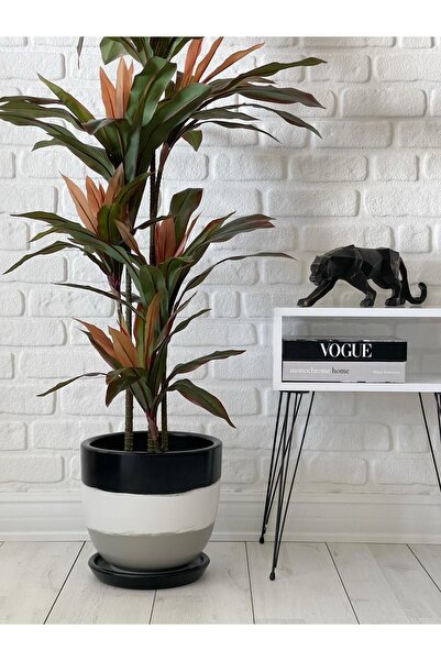 odka 10litre Saksı Tabaklı Çap: 25cmx Yükseklik: 23cm Siyah Beyaz Granit