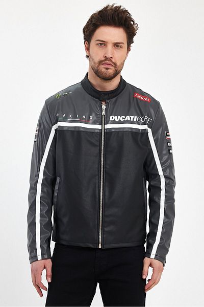 Black Level Men's Printed - Leather Garnished Zippered Racer Jacket Bomber Jacket